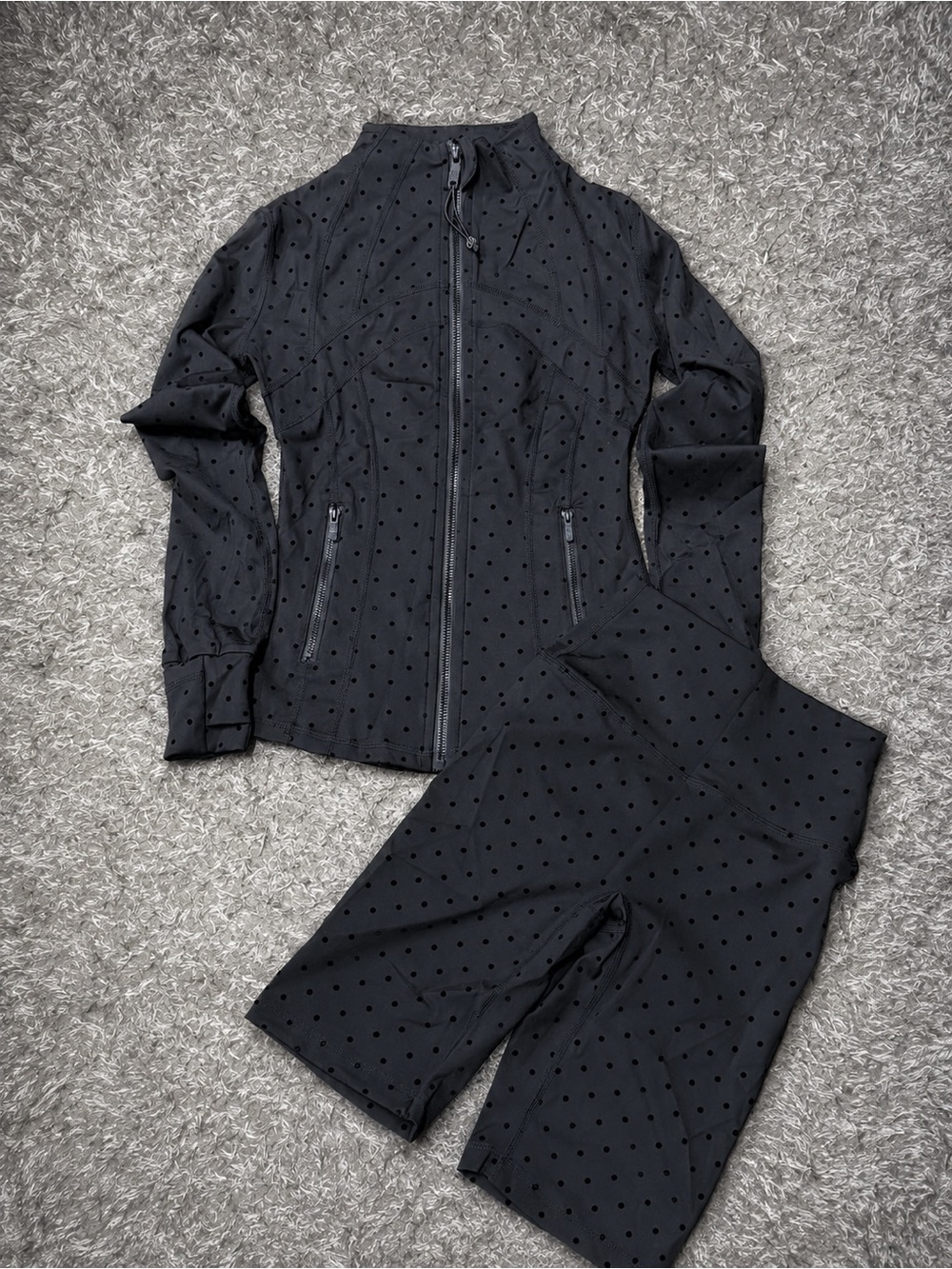 Lululemon Define Black Polka Dot Jacket & Shorts Set